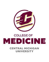 Central Michigan University College of Medicine lockup in maroon and gold on a white background.